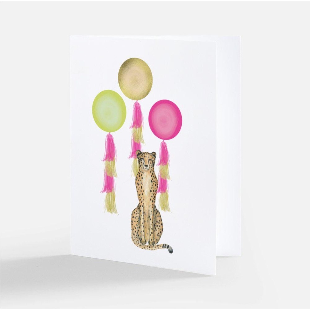 Set of 10 Cards and Envelopes - Cheetah  with Colorful Balloons